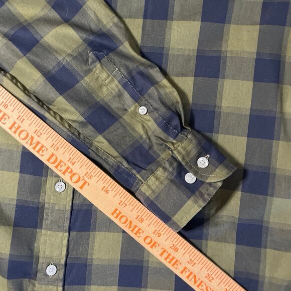 ROWM Casual Plaid Shirt Large Button Front Green Blue Lightweight Long Sleeve - Picture 8 of 8